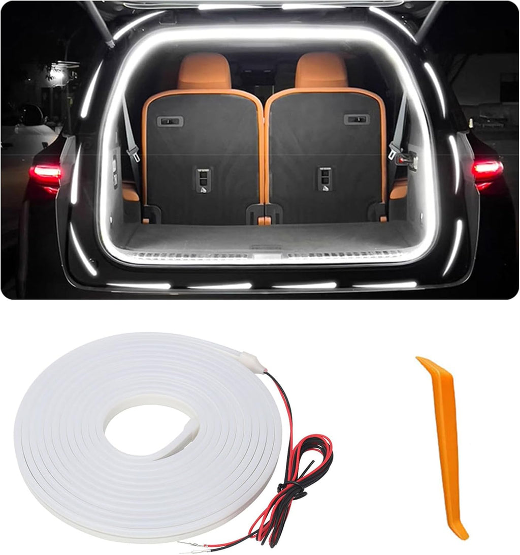 Car LED Strip Lights –  White Dynamic Flowing Trunk Light Strip, Flexible LED Light Universal Fit for Cars & SUVs White