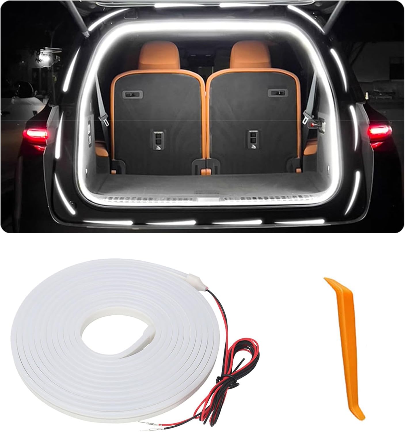 Car LED Strip Lights –  White Dynamic Flowing Trunk Light Strip, Flexible LED Light Universal Fit for Cars & SUVs White