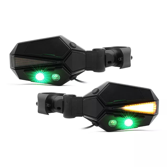 UTV Side View Mirror  - White / Green LED with Amber Turn Signal