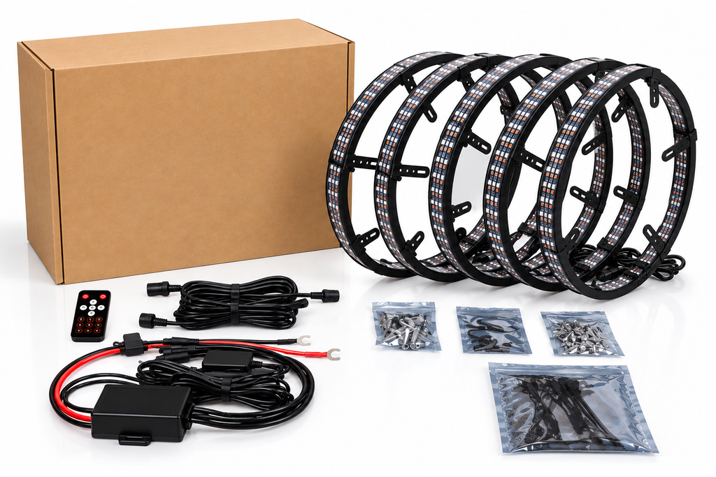 3-Row RGB LED Wheel Lights With RGBW, remote and App control  [Set of 4]