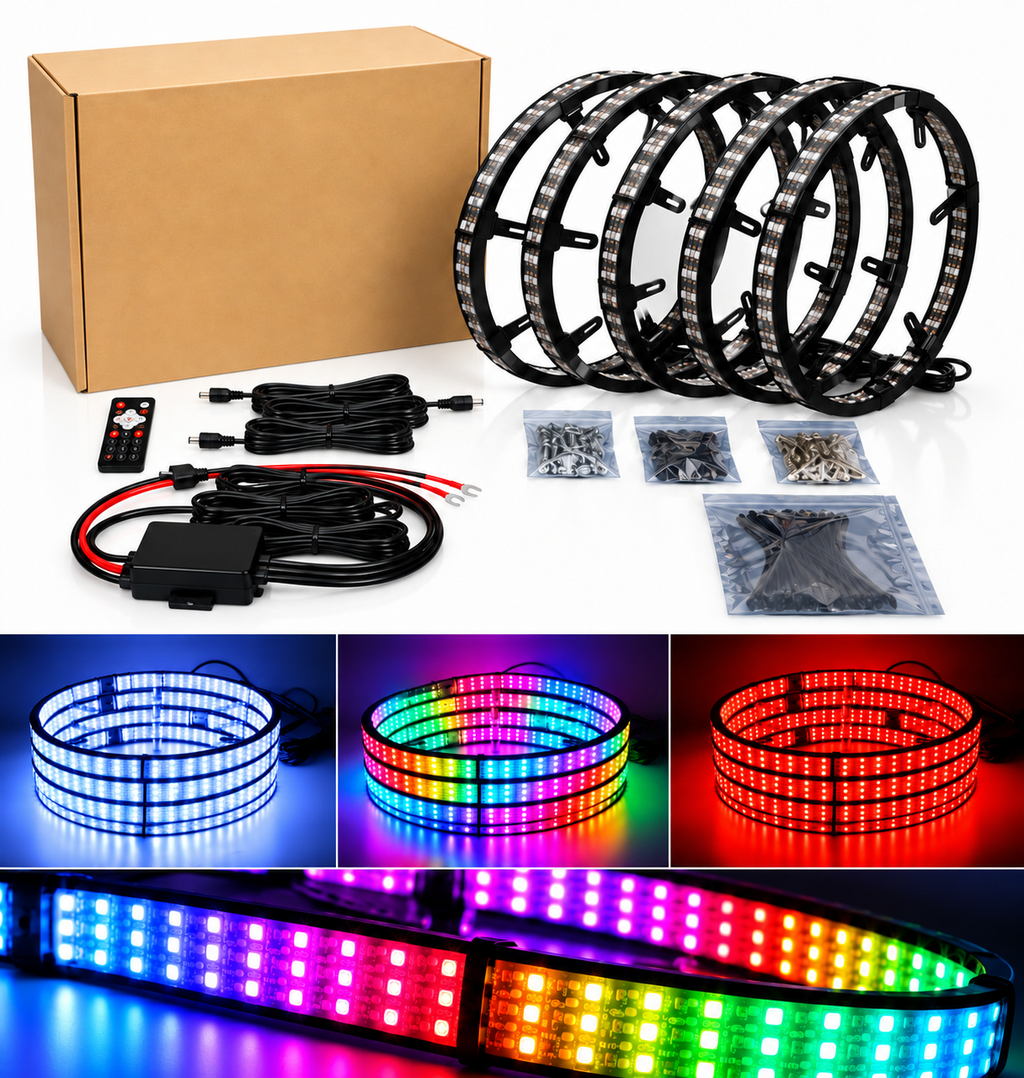 3-Row RGB LED Wheel Lights With RGBW, remote and App control  [Set of 4]