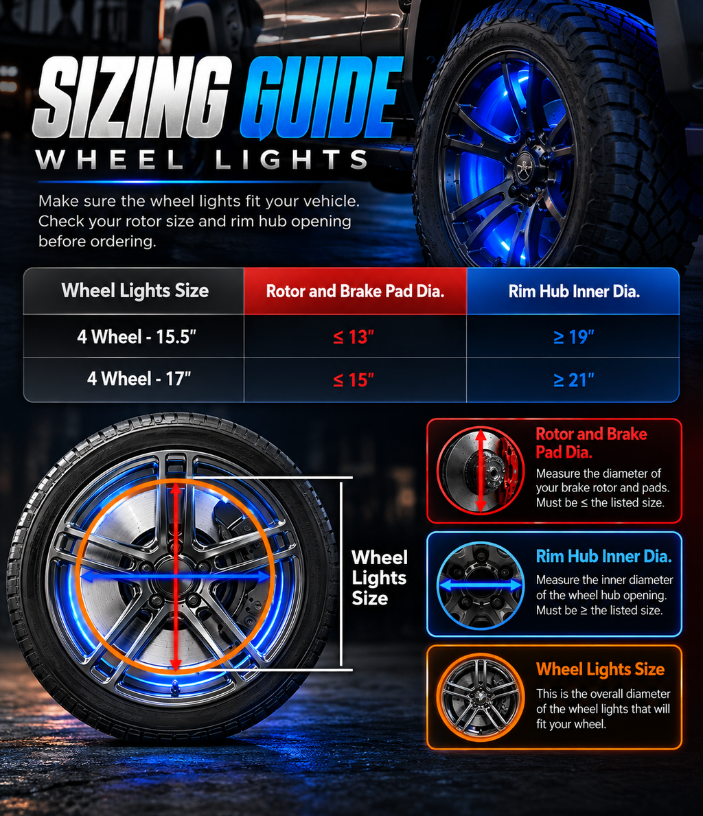 3-Row RGB LED Wheel Lights With RGBW, remote and App control  [Set of 4]