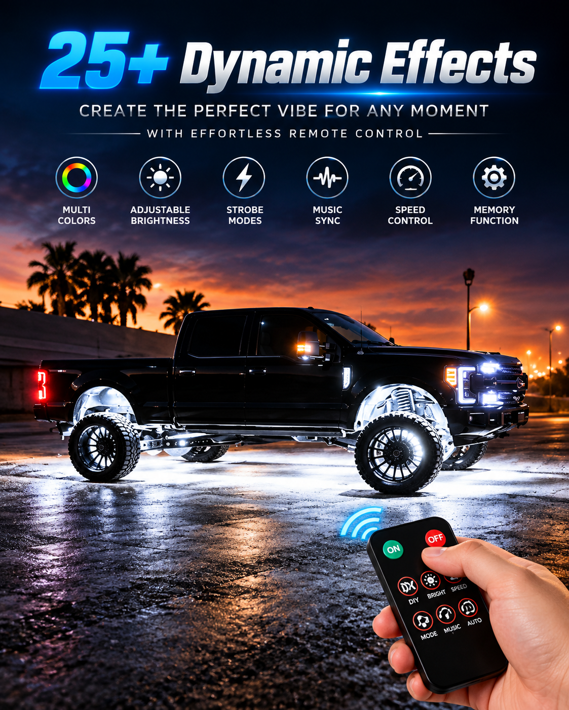 3-Row RGB LED Wheel Lights With RGBW, remote and App control  [Set of 4]