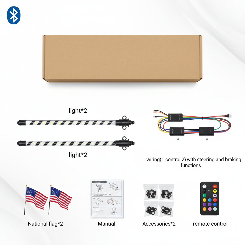 5FT Spiral RGB Led Whip Light -  2 Pieces (1 Pair) - IOS and Android Compatible