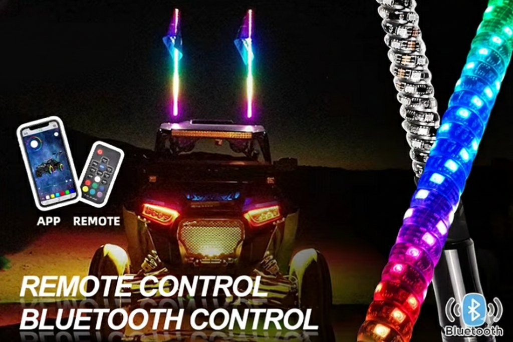 5FT Spiral RGB Led Whip Light -  2 Pieces (1 Pair) - IOS and Android Compatible