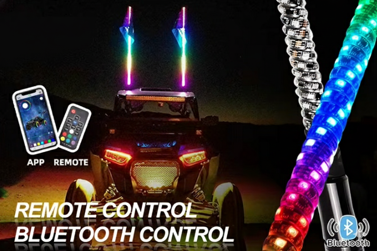 5FT Spiral RGB Led Whip Light -  2 Pieces (1 Pair) - IOS and Android Compatible