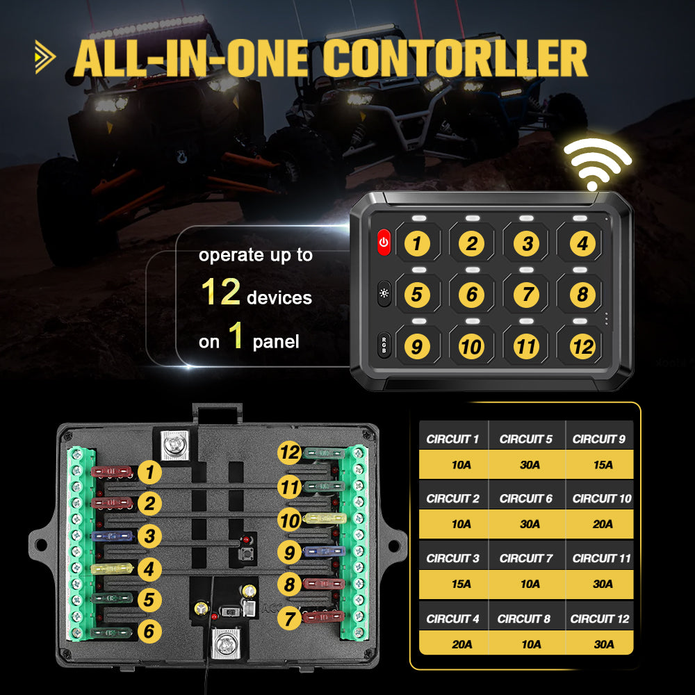 12 Gang Car Switch Panel System - Digital Control Box