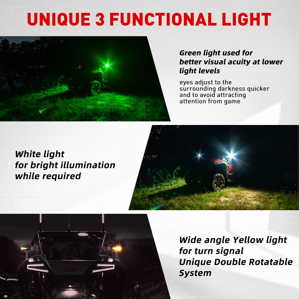 UTV Side View Mirror  - White / Green LED with Amber Turn Signal