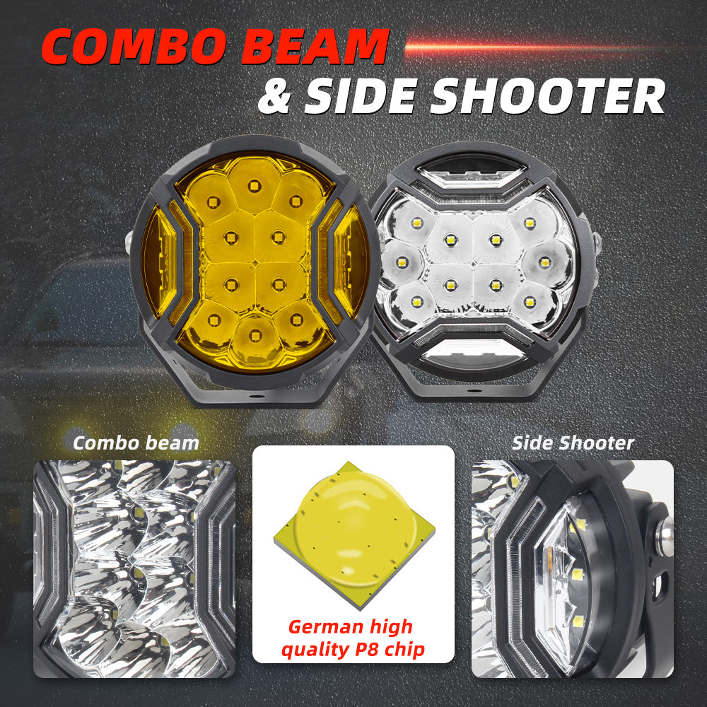 5-Inch LED Round Off-Road Light Pod Side Shooter Driving Lights with Amber DRL