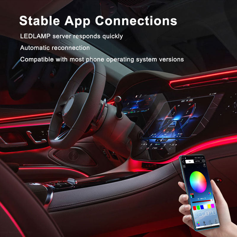 Acrylic Car Ambient Light Kit - 10 piece  LED Fiber Optic Lights - IOS and Android App Control - Car charger and Hardwire