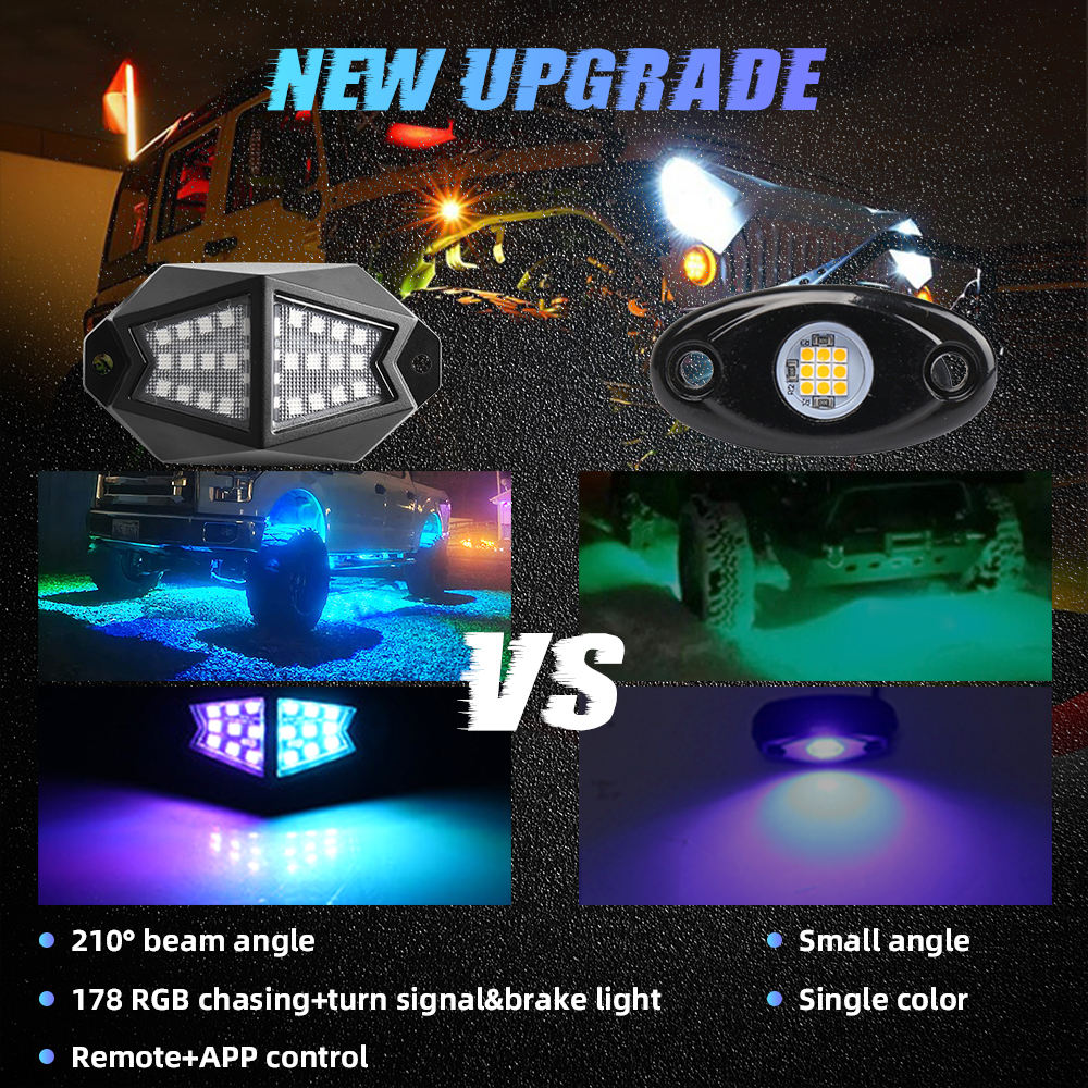 12 Piece RGB LED Rock Lights Kit with Remote and  App Control.  IOS and Android Compatible