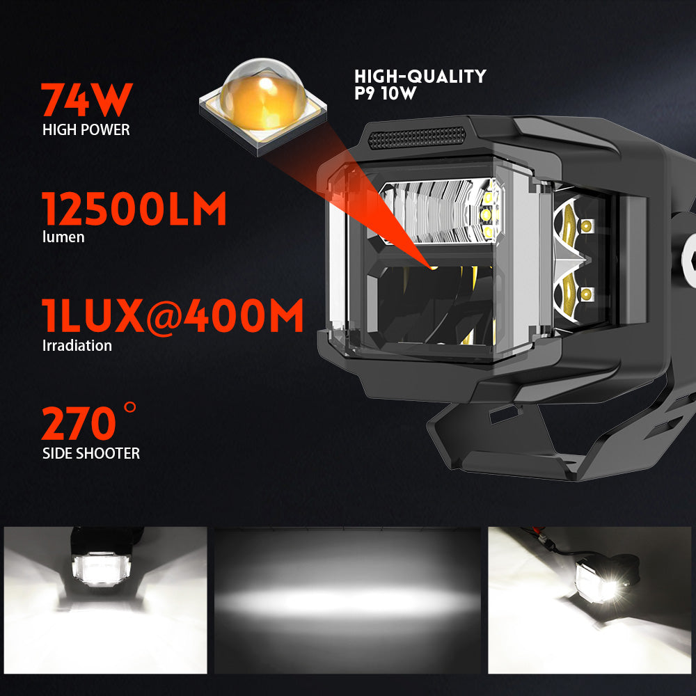 3-Inch LED (Amber)  Light Pods, Side Shooter Off-Road Driving Lights for Trucks & SUVs