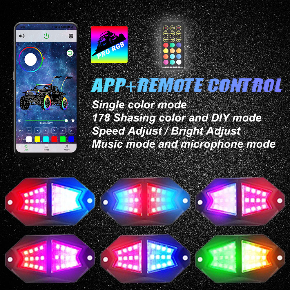 12 Piece RGB LED Rock Lights Kit with Remote and  App Control.  IOS and Android Compatible