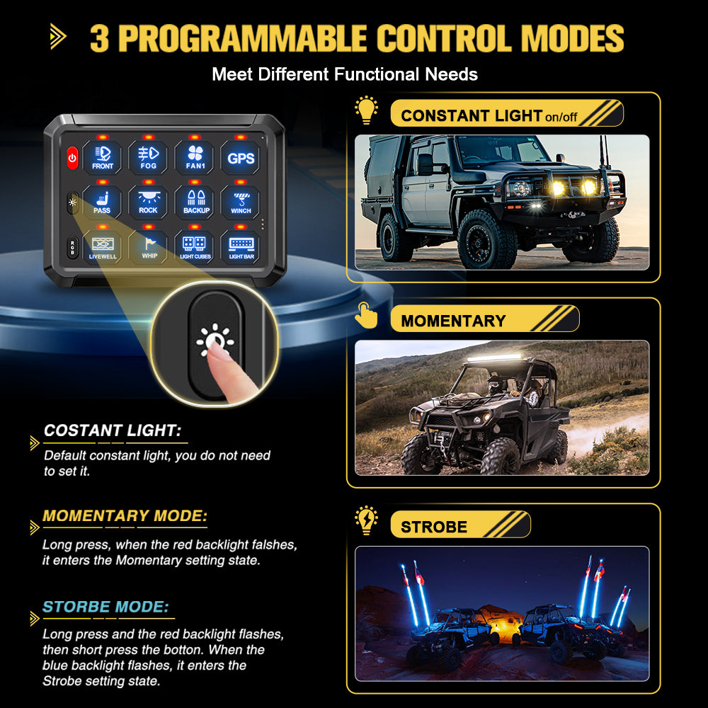12 Gang Car Switch Panel System - Digital Control Box