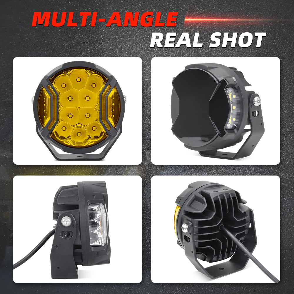 5-Inch LED Round Off-Road Light Pod Side Shooter Driving Lights with Amber DRL