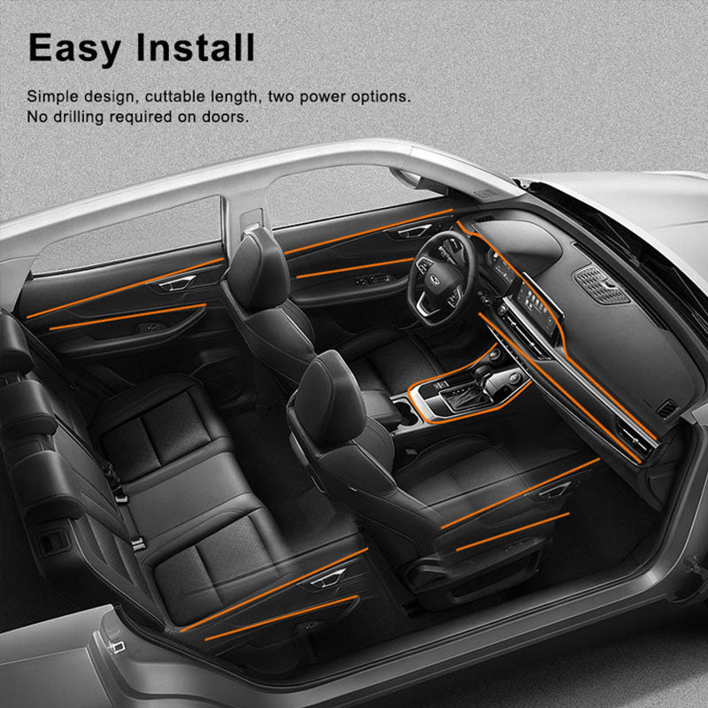 Acrylic Car Ambient Light Kit - 10 piece  LED Fiber Optic Lights - IOS and Android App Control - Car charger and Hardwire