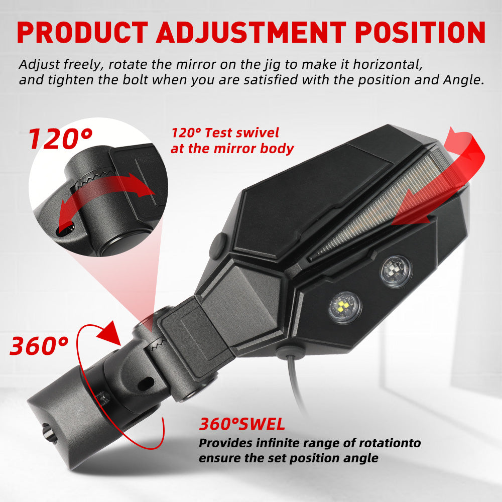 UTV Side View Mirror  - White / Green LED with Amber Turn Signal