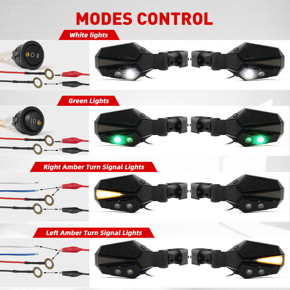 UTV Side View Mirror  - White / Green LED with Amber Turn Signal