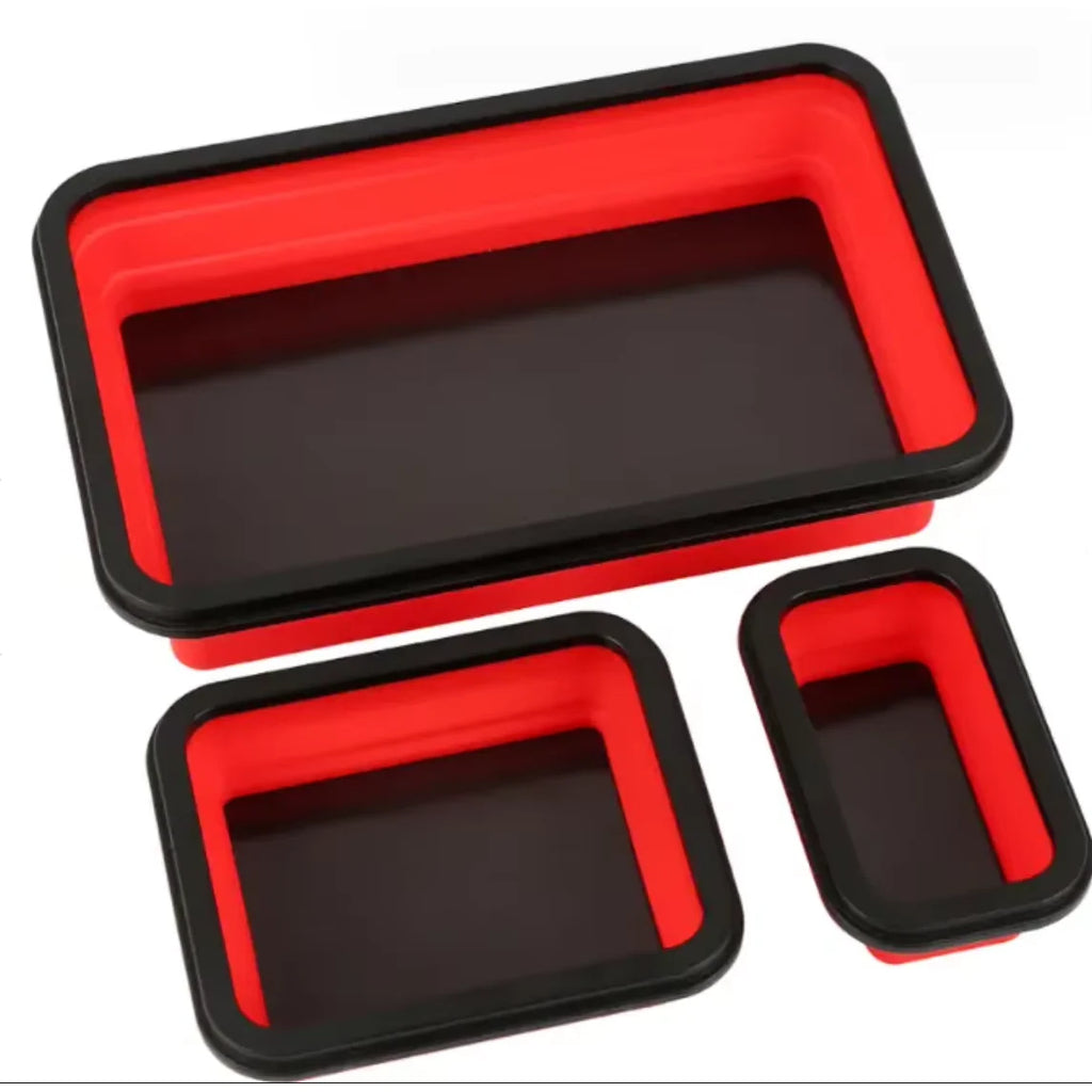 Foldable Magnetic Parts Tray Set - 3 Pieces – Flexible Silicone Tool Trays for Screws, Bolts, and Small Metal Parts