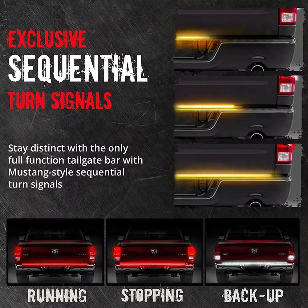 Triple Row Tailgate Light Bar with Reverse and Amber Sequential Turn Signals - 60  inches
