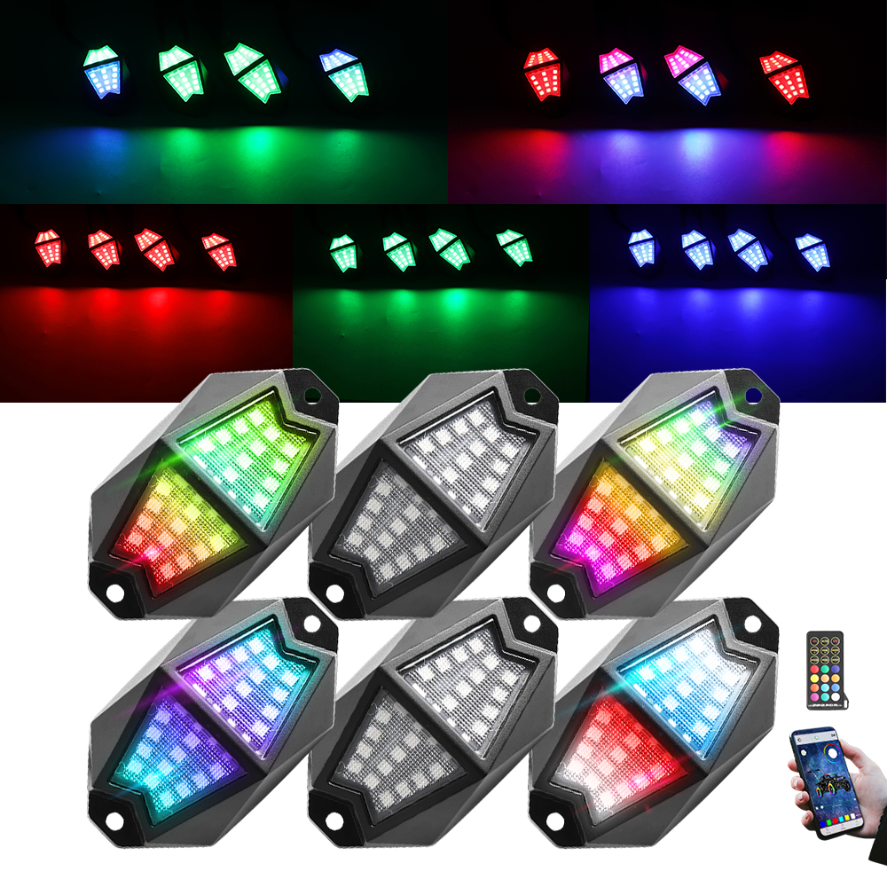12 Piece RGB LED Rock Lights Kit with Remote and  App Control.  IOS and Android Compatible