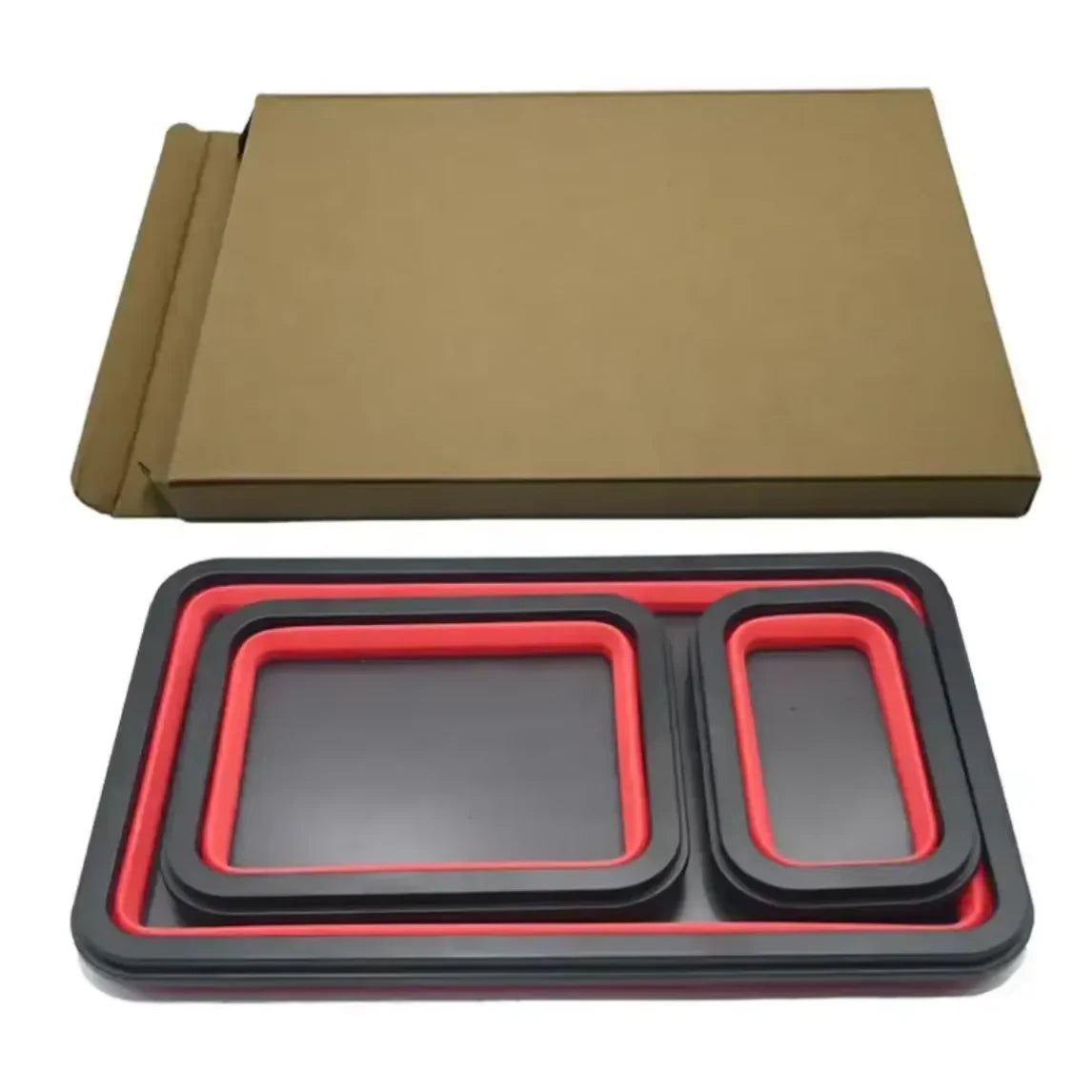 Foldable Magnetic Parts Tray Set - 3 Pieces – Flexible Silicone Tool Trays for Screws, Bolts, and Small Metal Parts