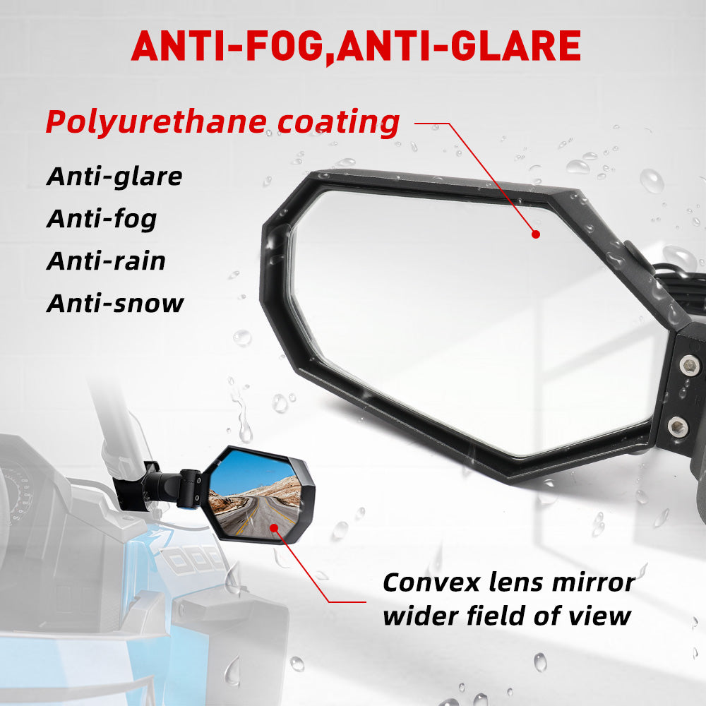 UTV Side View Mirror  - White / Green LED with Amber Turn Signal