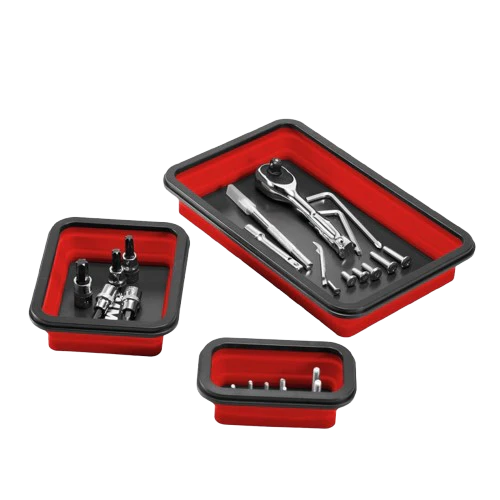 Foldable Magnetic Parts Tray Set - 3 Pieces – Flexible Silicone Tool Trays for Screws, Bolts, and Small Metal Parts