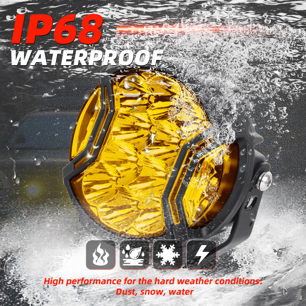 5-Inch LED Round Off-Road Light Pod Side Shooter Driving Lights with Amber DRL