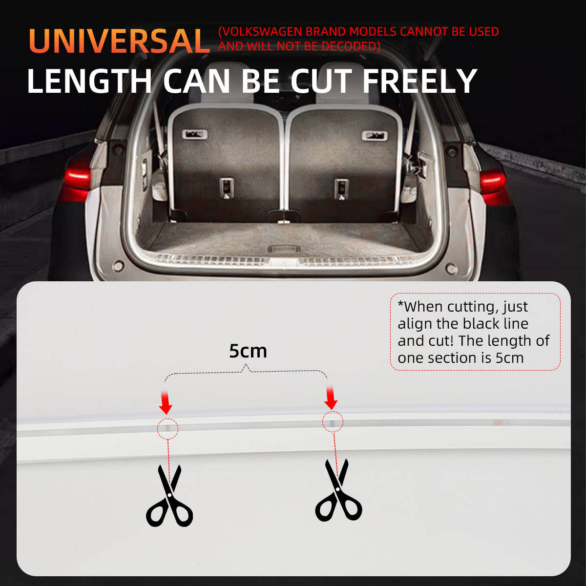 Car LED Strip Lights –  White Dynamic Flowing Trunk Light Strip, Flexible LED Light Universal Fit for Cars & SUVs White
