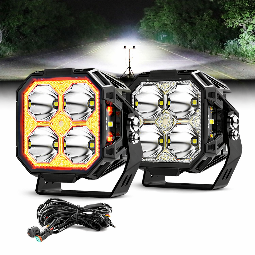 3-Inch LED Cube Pod Ditch Lights, Spot Beam with Side Shooter and Amber Backlight