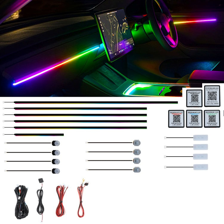 Acrylic Car Ambient Light Kit - 18 piece  LED Fiber Optic Lights - IOS and Android App Control - Hardwire