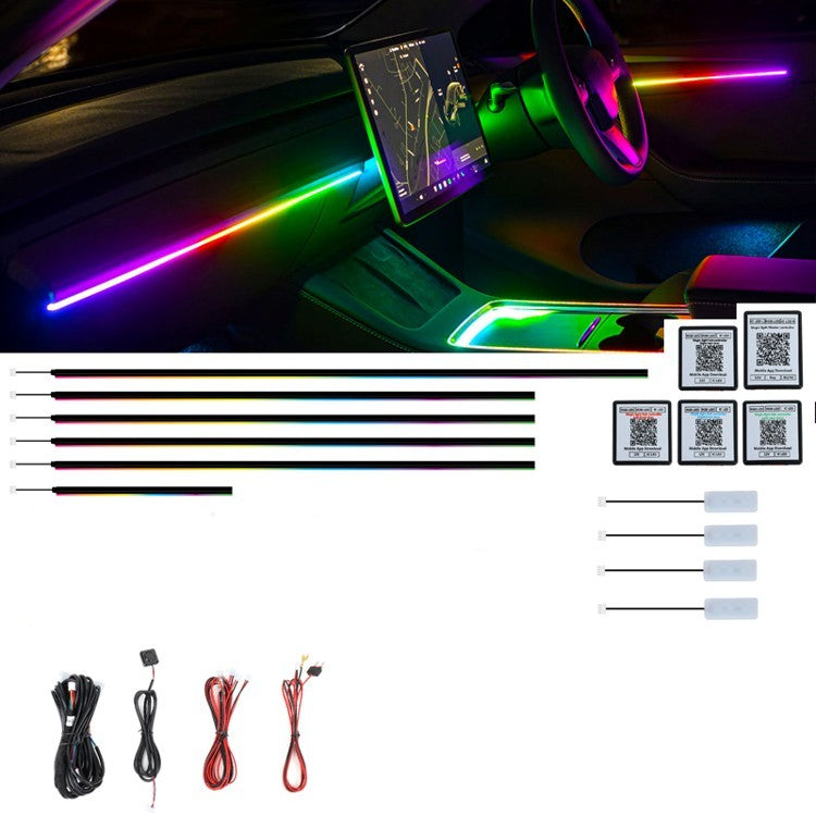 Acrylic Car Ambient Light Kit - 10 piece  LED Fiber Optic Lights - IOS and Android App Control - Hardwire