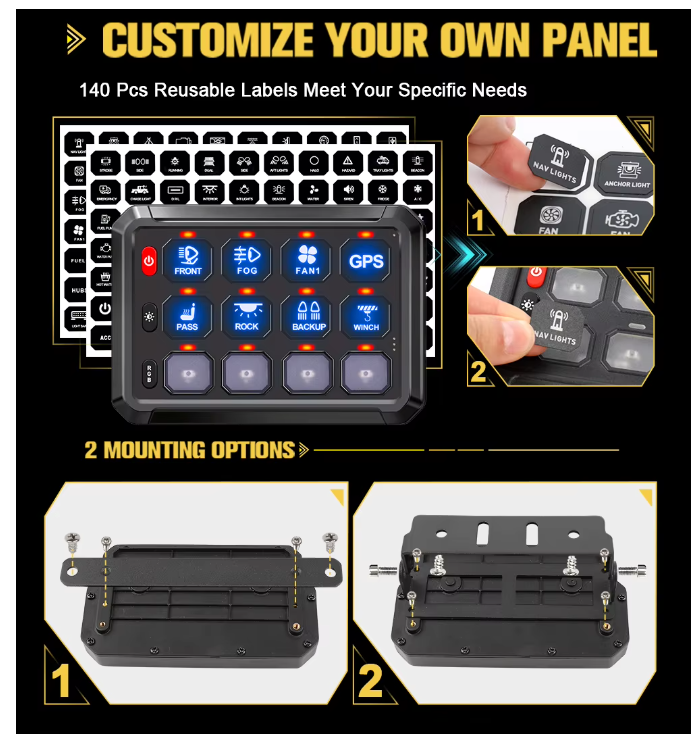 12 Gang Car Switch Panel System - Digital Control Box