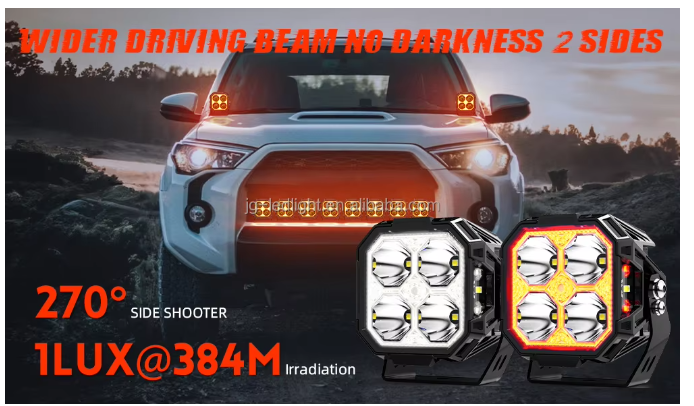 3-Inch LED Cube Pod Ditch Lights, Spot Beam with Side Shooter and Amber Backlight