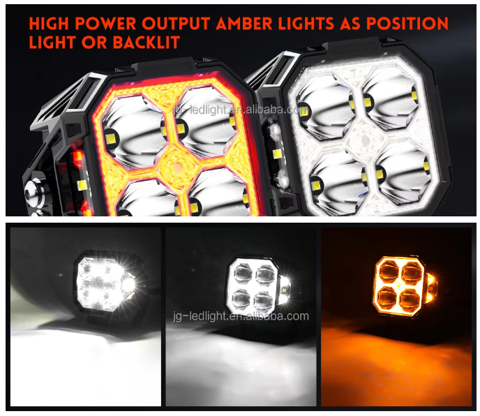 3-Inch LED Cube Pod Ditch Lights, Spot Beam with Side Shooter and Amber Backlight