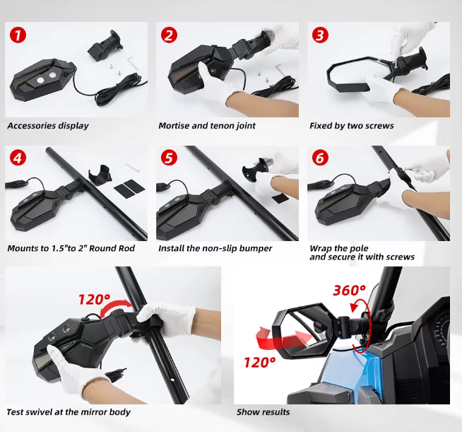 UTV Side View Mirror  - White / Green LED with Amber Turn Signal