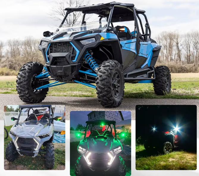 UTV Side View Mirror  - White / Green LED with Amber Turn Signal