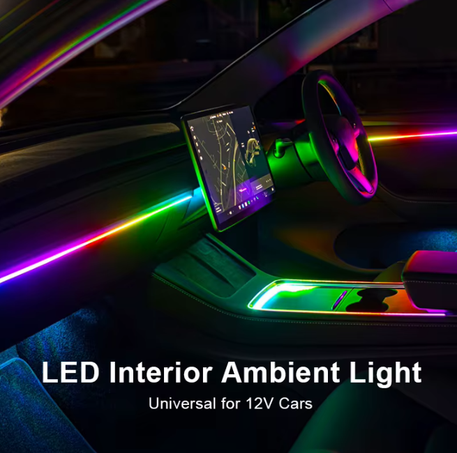 Acrylic Car Ambient Light Kit - 18 piece  LED Fiber Optic Lights - IOS and Android App Control - Hardwire