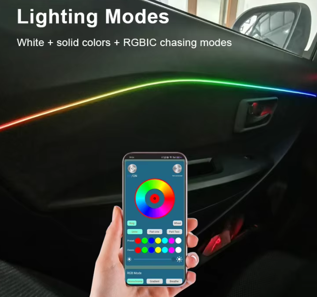 Acrylic Car Ambient Light Kit - 18 piece  LED Fiber Optic Lights - IOS and Android App Control - Hardwire