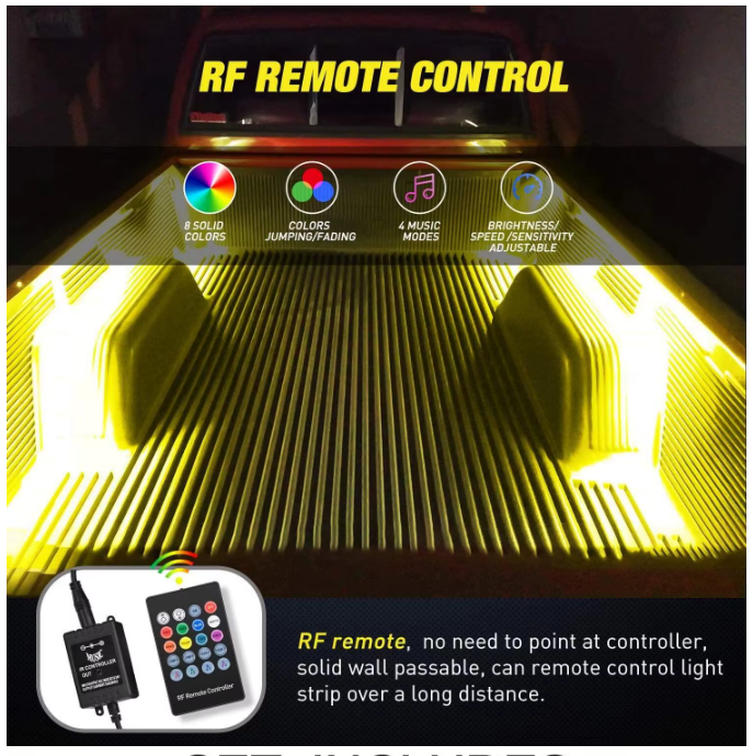 Ultra-Bright, Durable Truck Bed LED Light Strip (3-Piece Kit) with Remote.  IOS and Android Compatible.