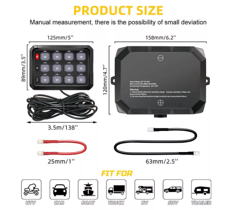 12 Gang Car Switch Panel System - Digital Control Box