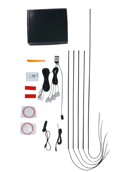 Acrylic Car Ambient Light Kit - 10 piece  LED Fiber Optic Lights - IOS and Android App Control - Car charger and Hardwire